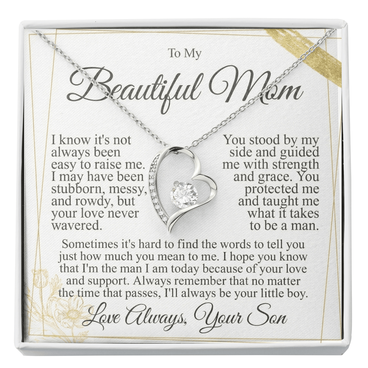 To My Mom - Heart Necklace Gift From Son