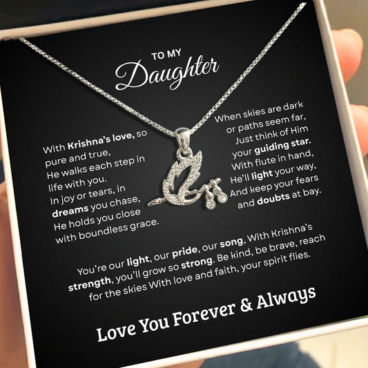 Shree Krishna Bansuri Pendant Necklace – Spiritual Jewelry Gift for Daughter from Dad & Mom