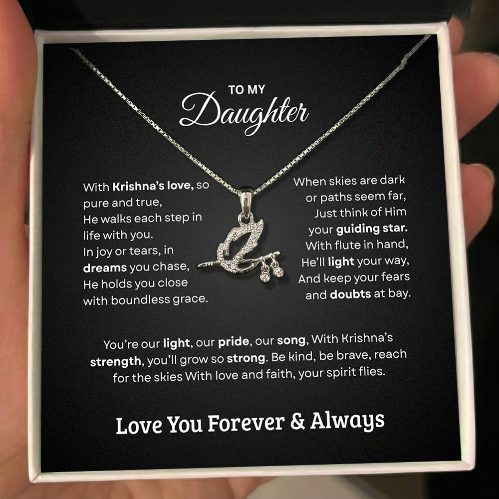 Shree Krishna Bansuri Pendant Necklace – Spiritual Jewelry Gift for Daughter from Dad & Mom