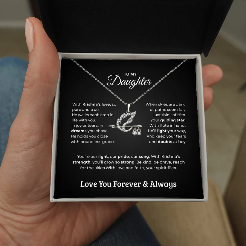 Shree Krishna Bansuri Pendant Necklace – Spiritual Jewelry Gift for Daughter from Dad & Mom