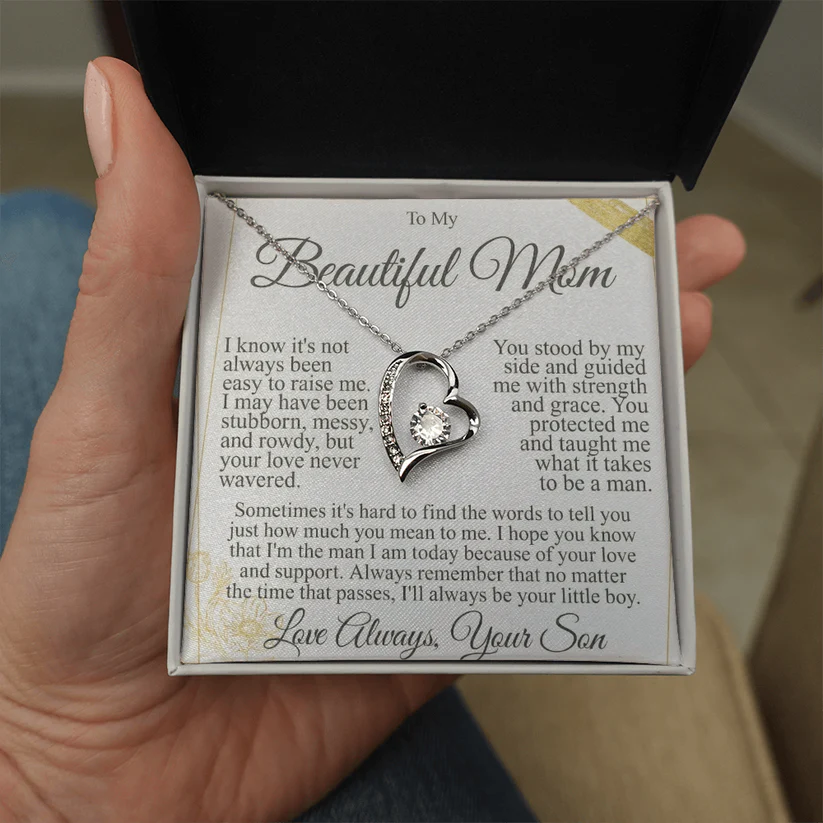 To My Mom - Heart Necklace Gift From Son