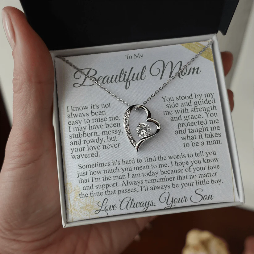 To My Mom - Heart Necklace Gift From Son